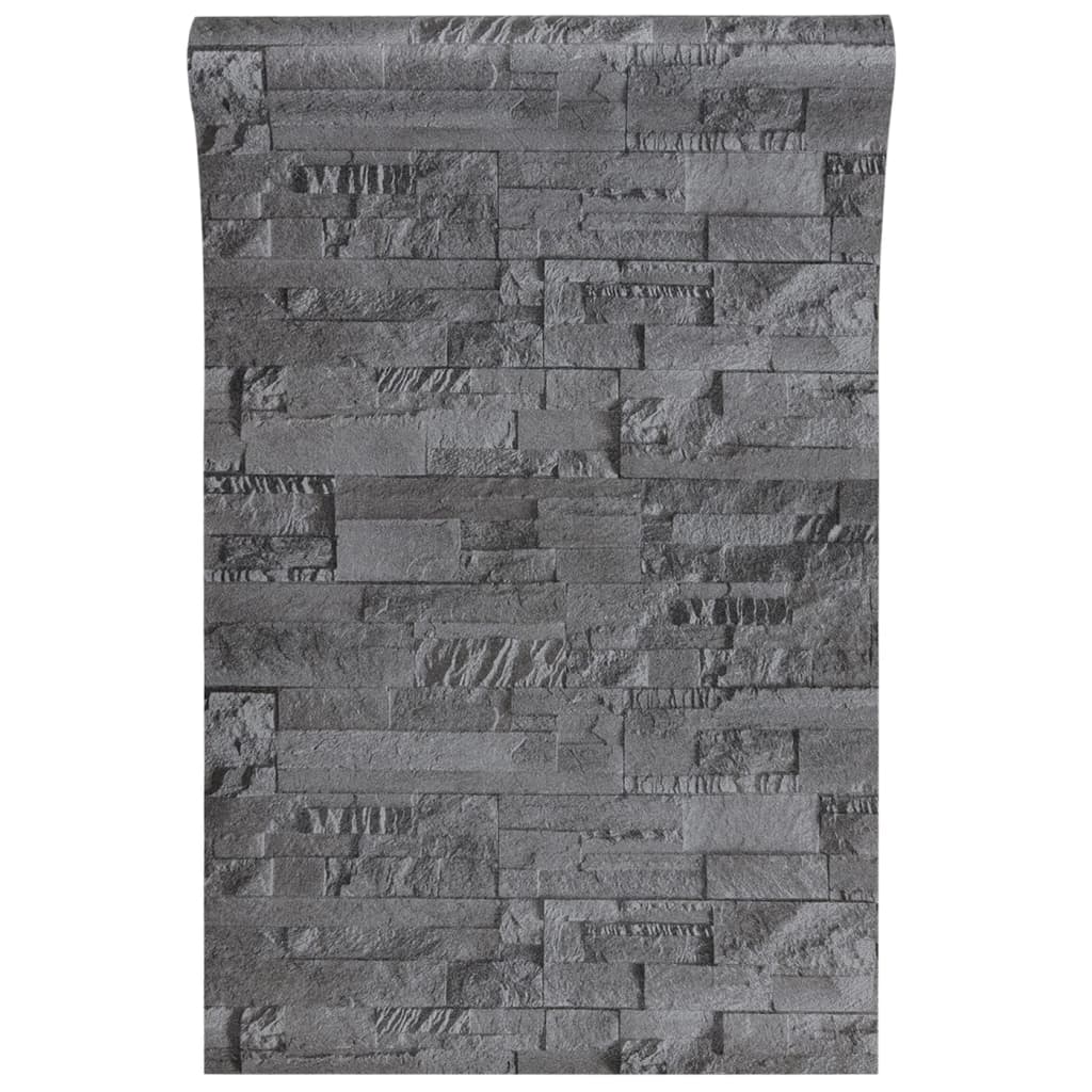 Carta da Parati 3D Effetto Pietra Nero 10x0,53 m Non Tessuto - homemem39