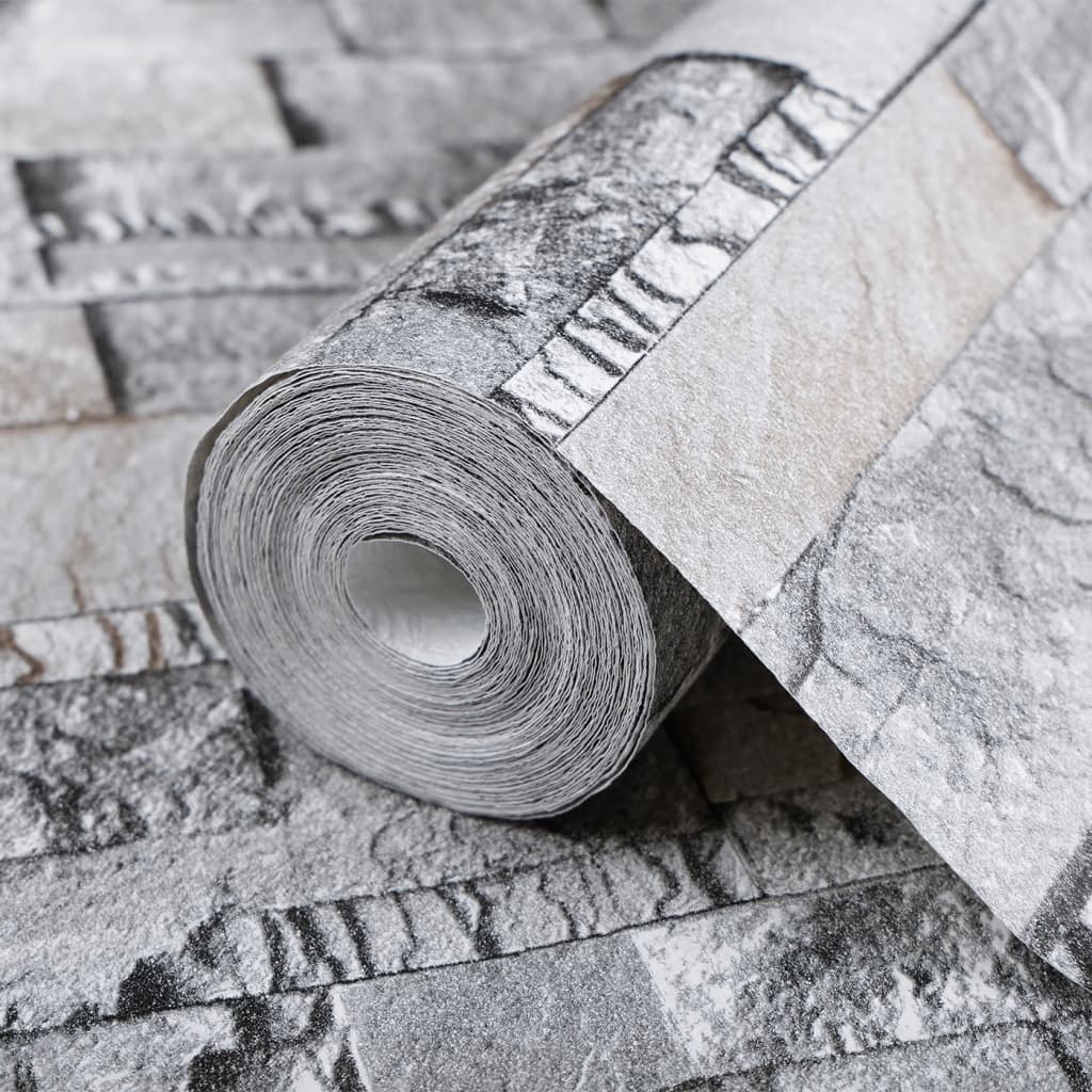 Carta da Parati 3D Pietra Grigio e Marrone 10x0,53m Non Tessuto - homemem39