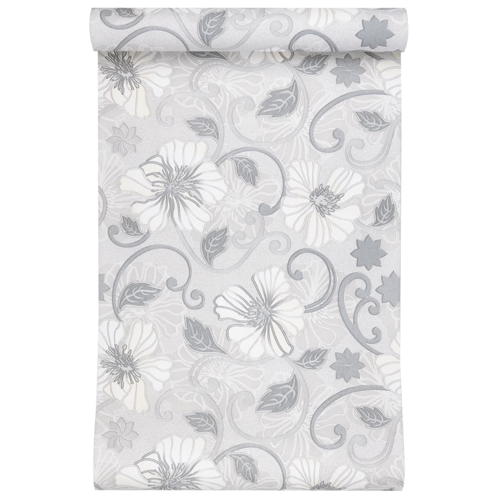 Carta da Parati 3D Motivo Floreale Grigio 10x0,53 m Non Tessuto - homemem39