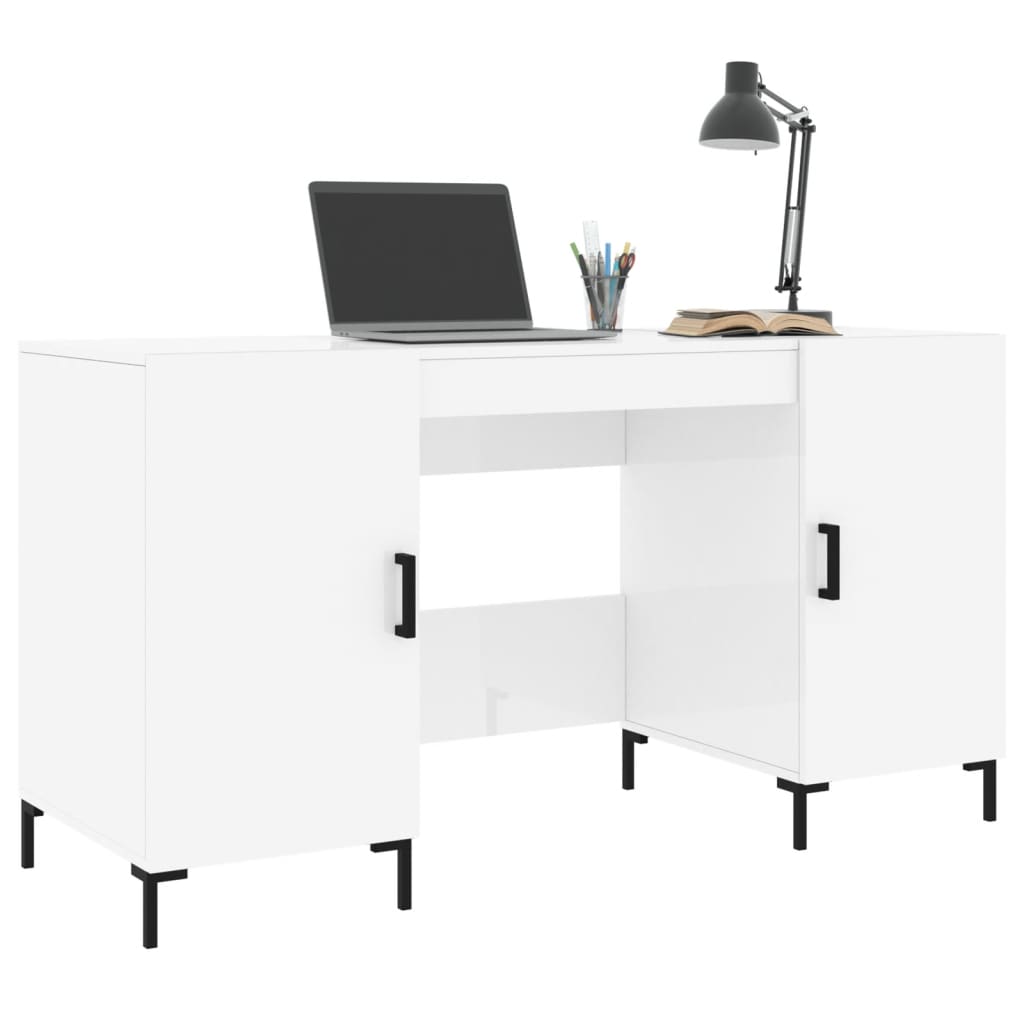 Scrivania Bianco Lucido 140x50x75 cm in Legno Multistrato - homemem39