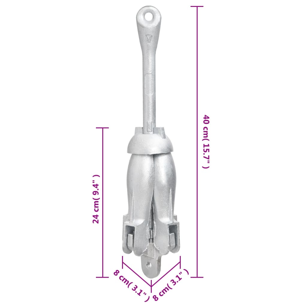 Ancora Pieghevole con Corda Argento 3,2 kg in Ferro Malleabile - homemem39