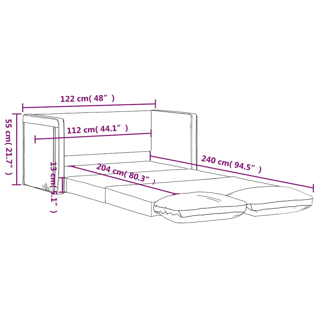 Divano Letto da Terra 2 in 1 Rosso Vino 122x204x55cm Velluto | homemem39