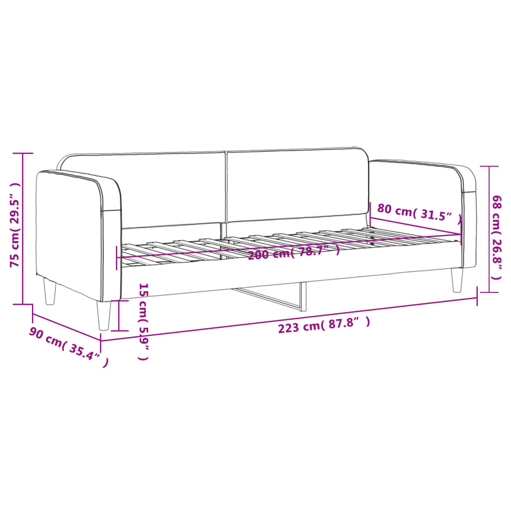 Letto da Giorno Nero 80x200 cm in Tessuto | homemem39
