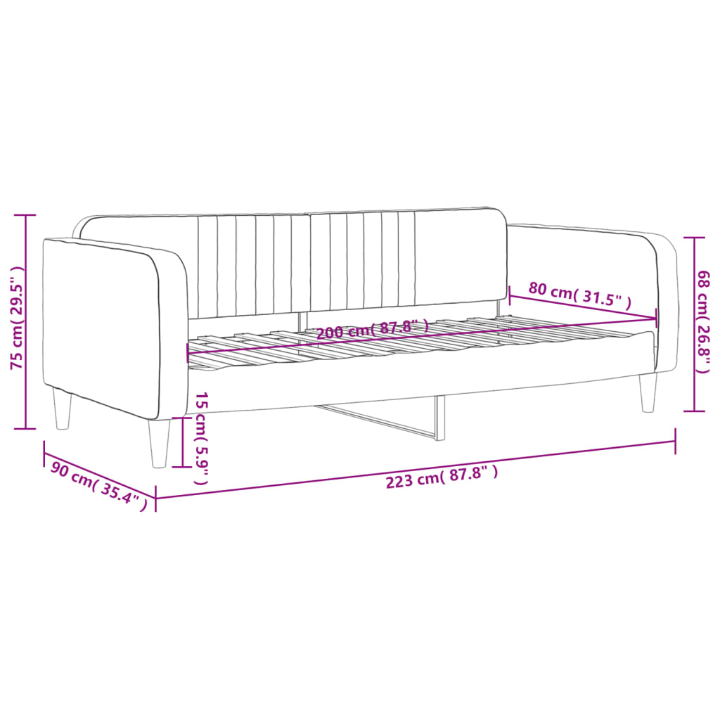 Letto da Giorno Grigio Chiaro 80x200 cm in Velluto | homemem39