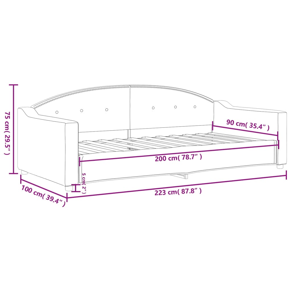 Letto da Giorno Grigio 90x200 cm in Tessuto | homemem39