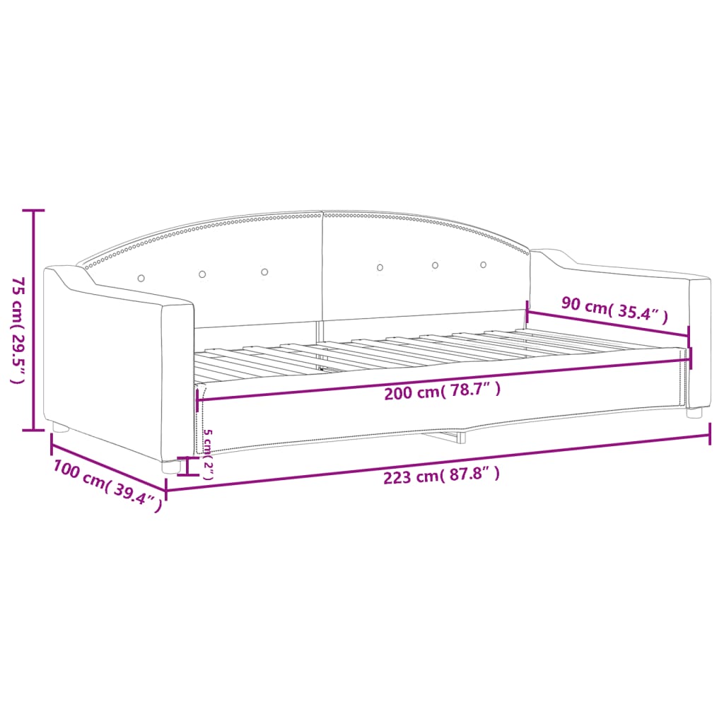 Letto da Giorno Nero 90x200 cm in Tessuto | homemem39