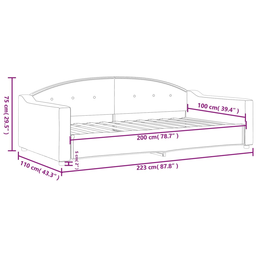 Letto da Giorno Grigio Chiaro 100x200 cm in Tessuto | homemem39