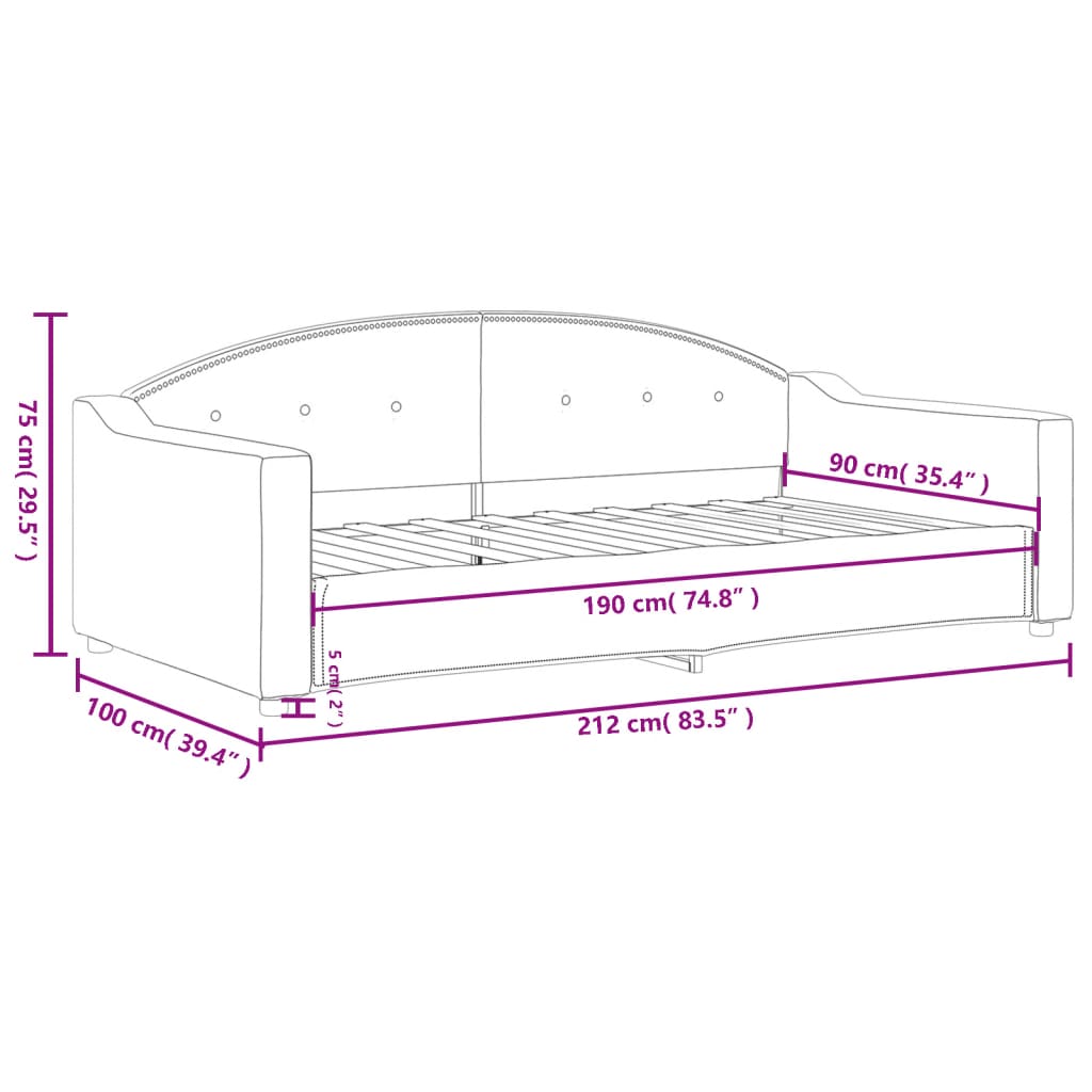 Letto da Giorno Nero 90x190 cm in Tessuto | homemem39