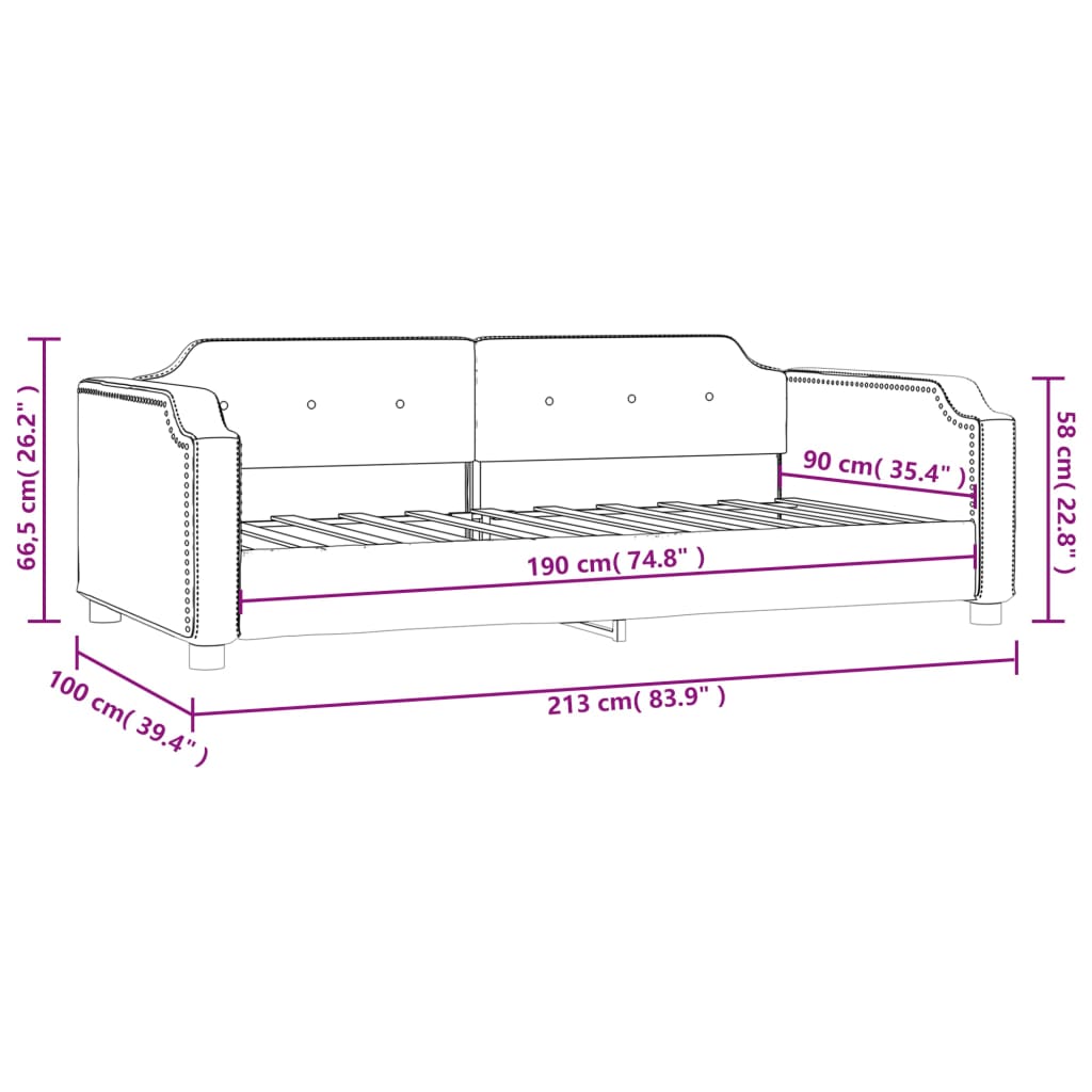 Letto da Giorno Grigio Chiaro 90x190 cm in Tessuto