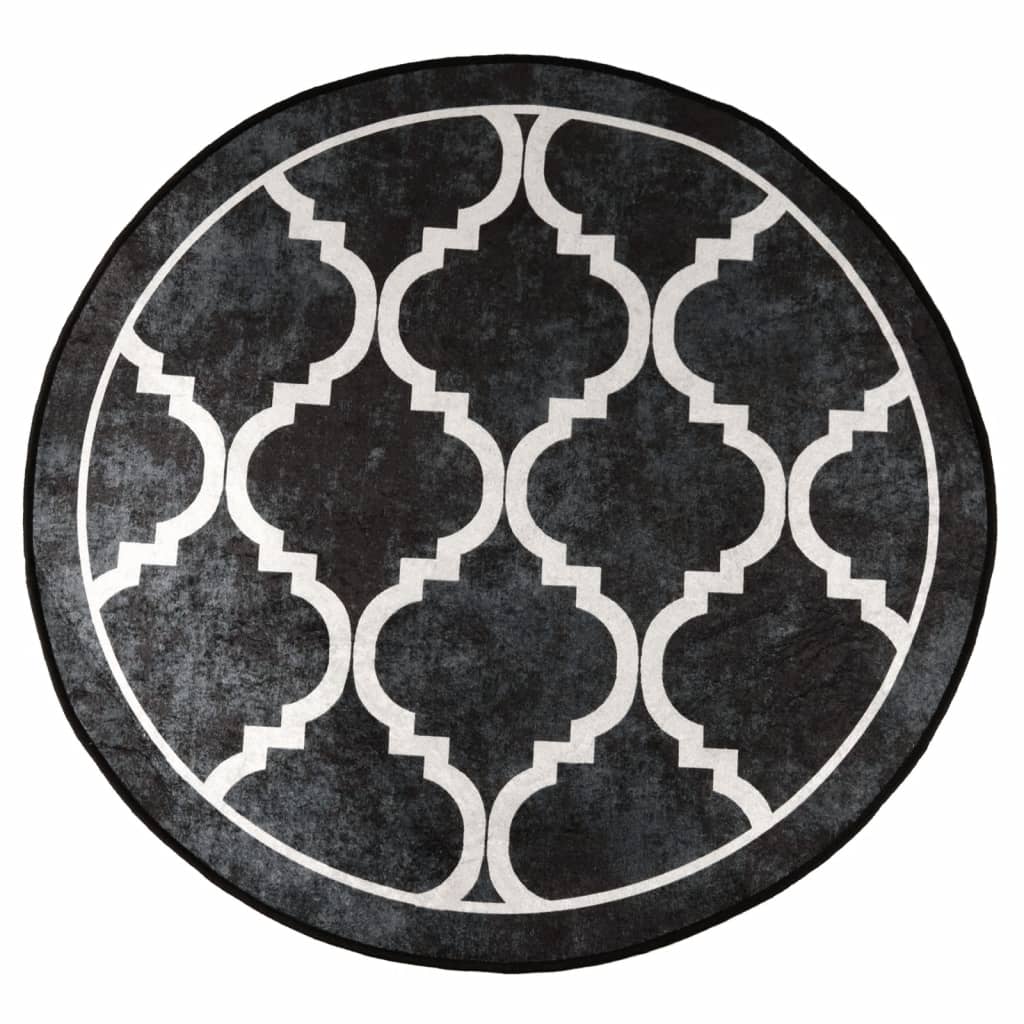 Tappeto Lavabile Nero e Bianco Ø 120 cm Antiscivolo - homemem39