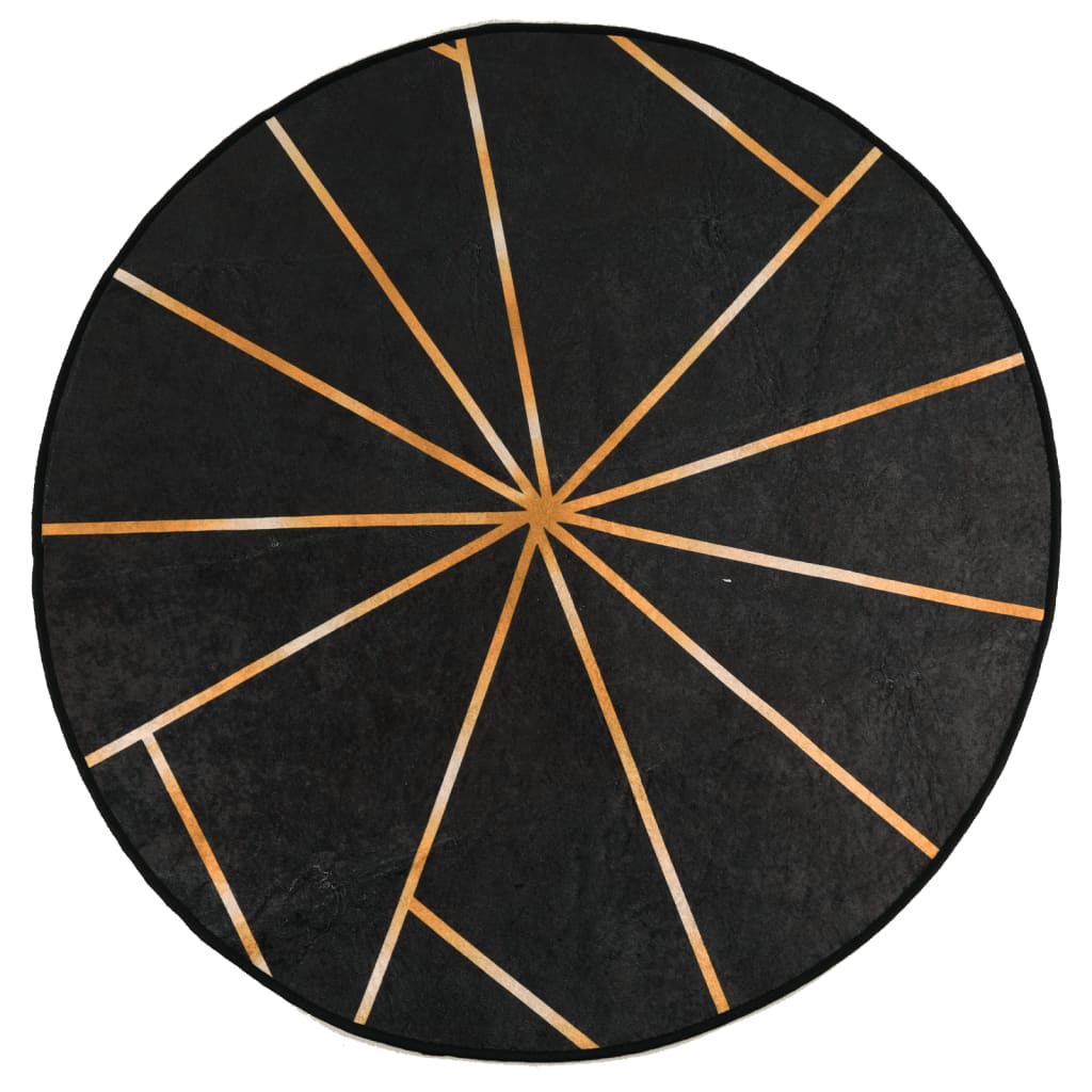 Tappeto Lavabile Nero e Oro Ø 120 cm Antiscivolo - homemem39