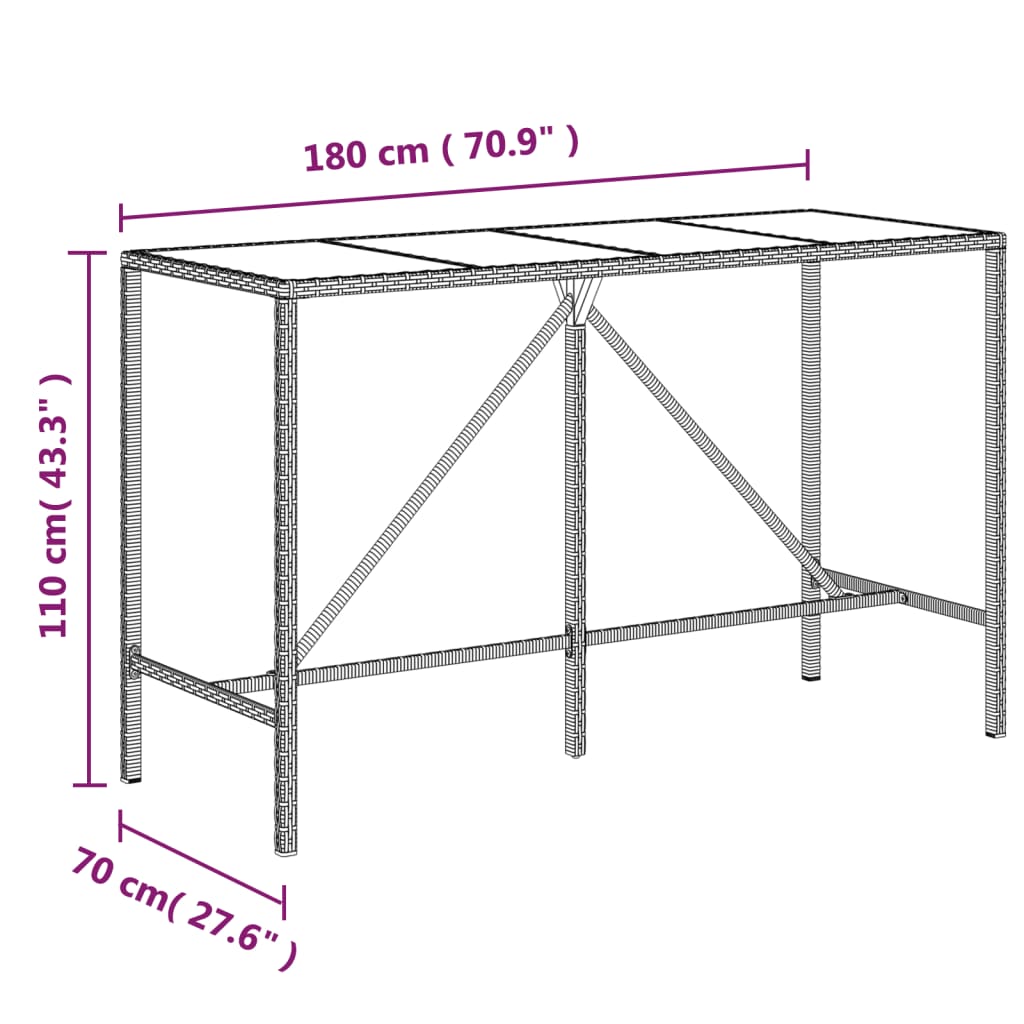 Set Bar da Giardino 9 pz con Cuscini in Polyrattan Grigio | homemem39