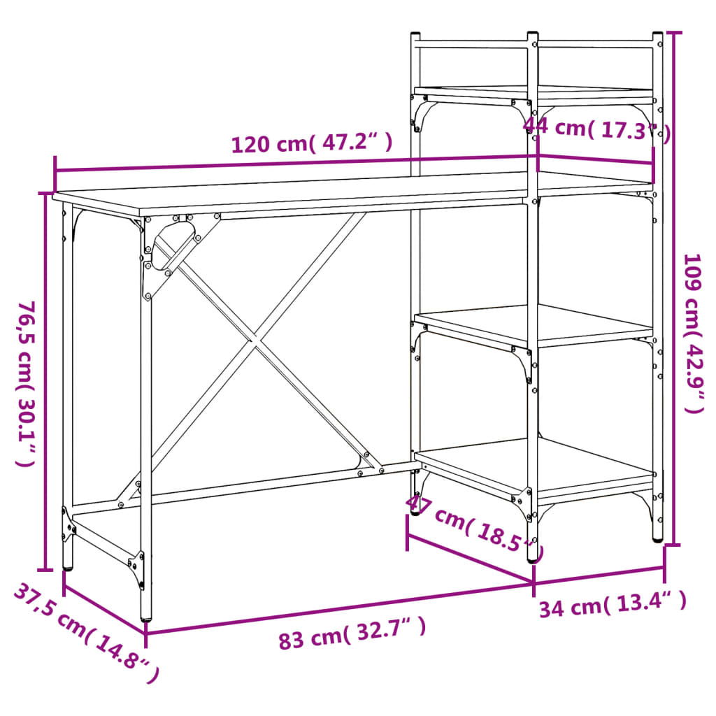 Scrivania per Computer con Scaffali Nera 120x47x109 cm - homemem39