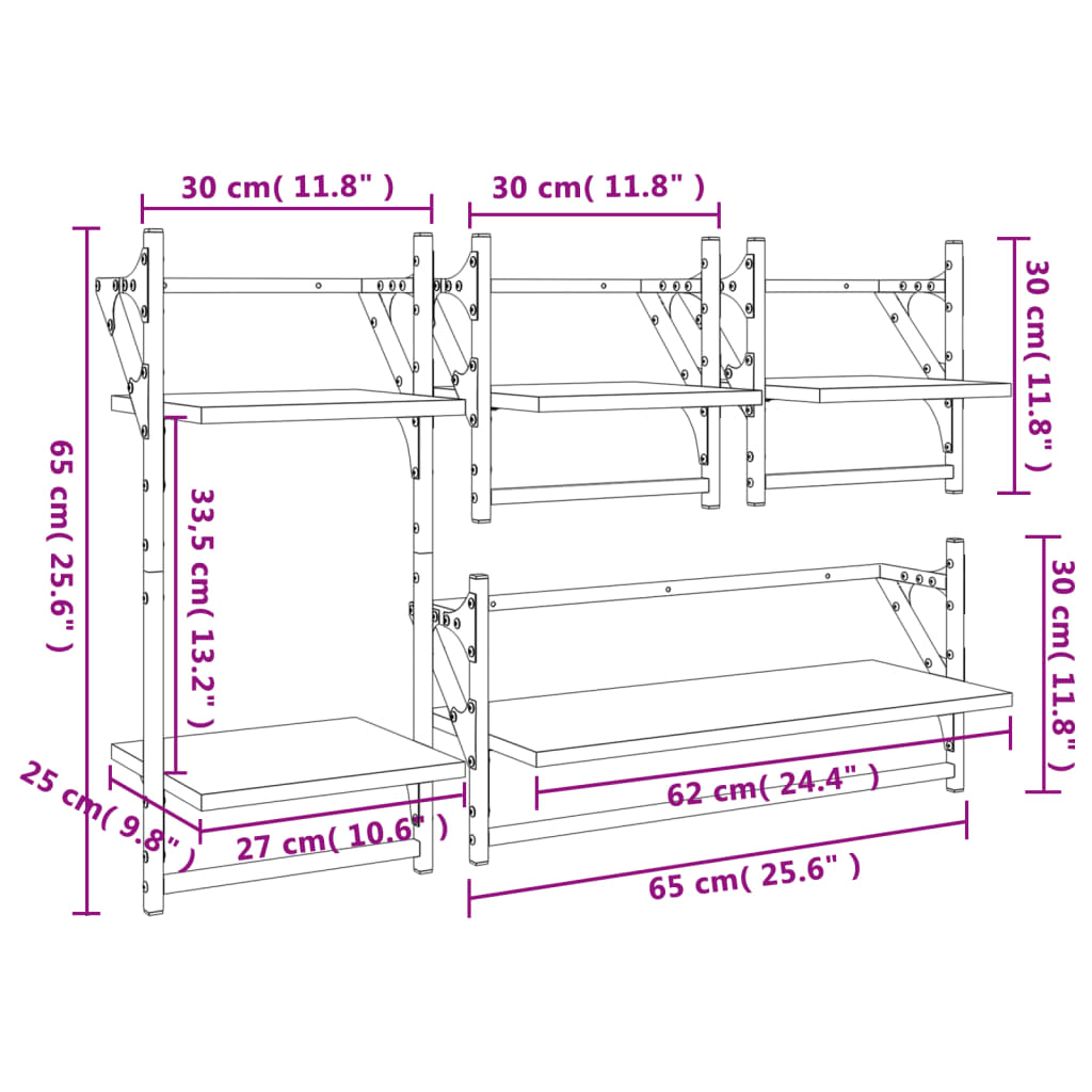 Set Mensole Parete con Aste 4pz Grigio Sonoma Legno Multistrato | homemem39
