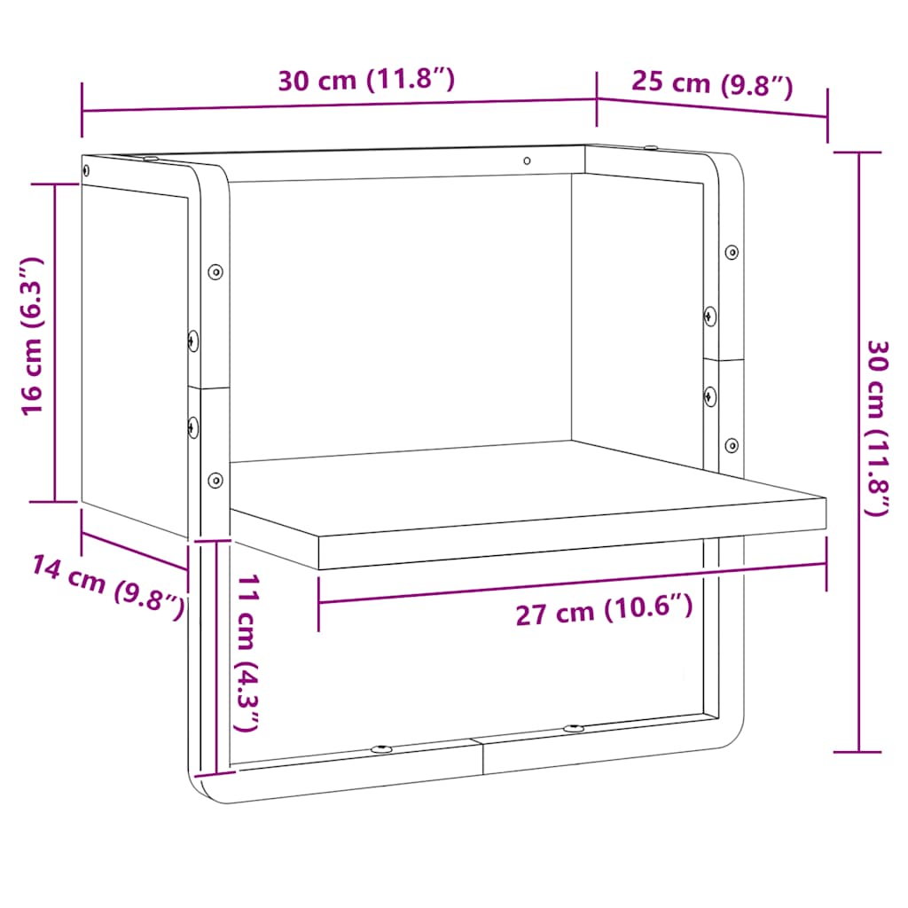 Mensola da Parete con Asta Nera 30x25x30 cm | homemem39