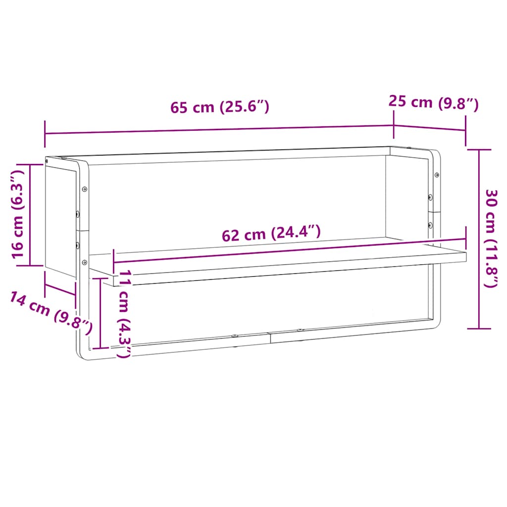 Mensola a Parete con Asta Rovere Fumo 65x25x30 cm | homemem39
