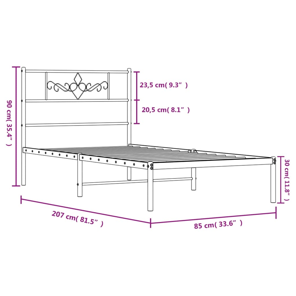 Giroletto con Testiera in Metallo Nero 80x200 cm