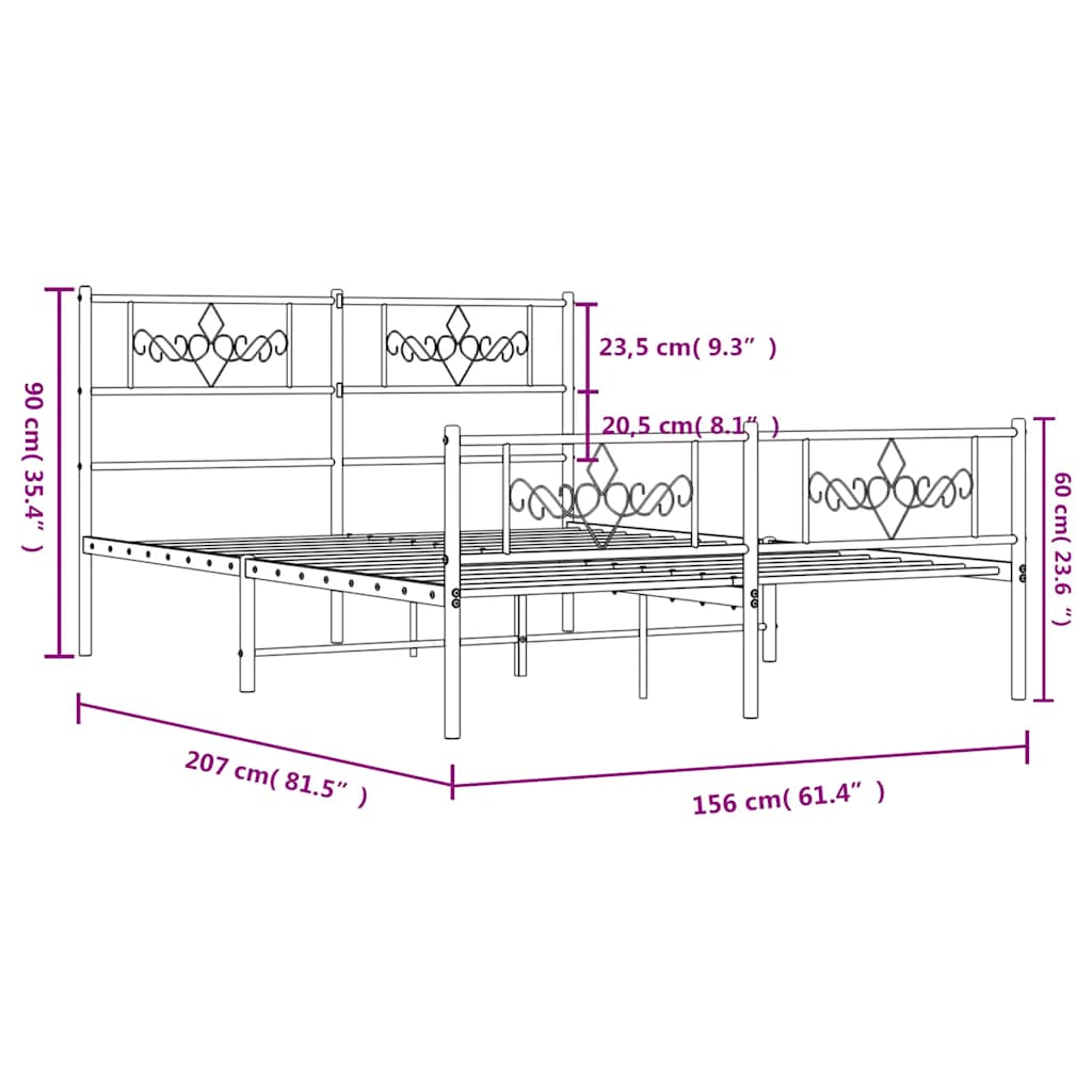 Giroletto con Testiera e Pediera Metallo Nero 150x200 cm | homemem39