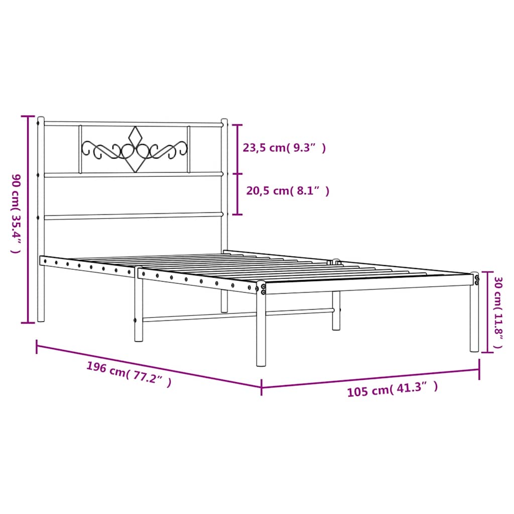 Giroletto con Testiera Metallo Bianco 100x190 cm | homemem39