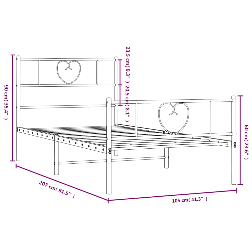Giroletto con Testiera e Pediera Metallo Nero 100x200 cm | homemem39