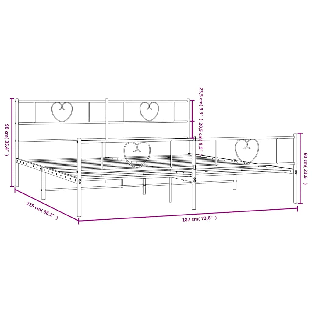 Giroletto con Testiera e Pediera Metallo Nero 183x213 cm | homemem39