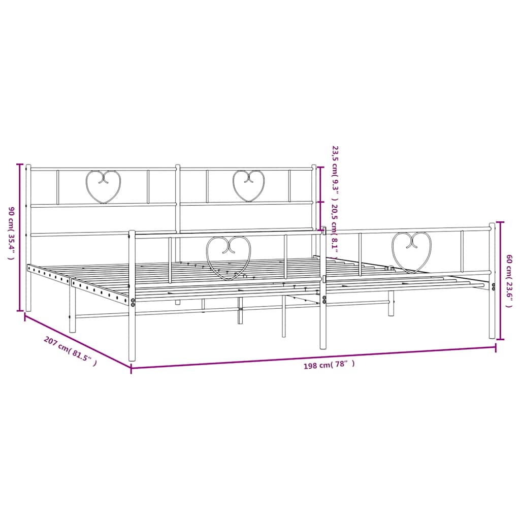 Giroletto con Testiera e Pediera Metallo Nero 193x203 cm | homemem39
