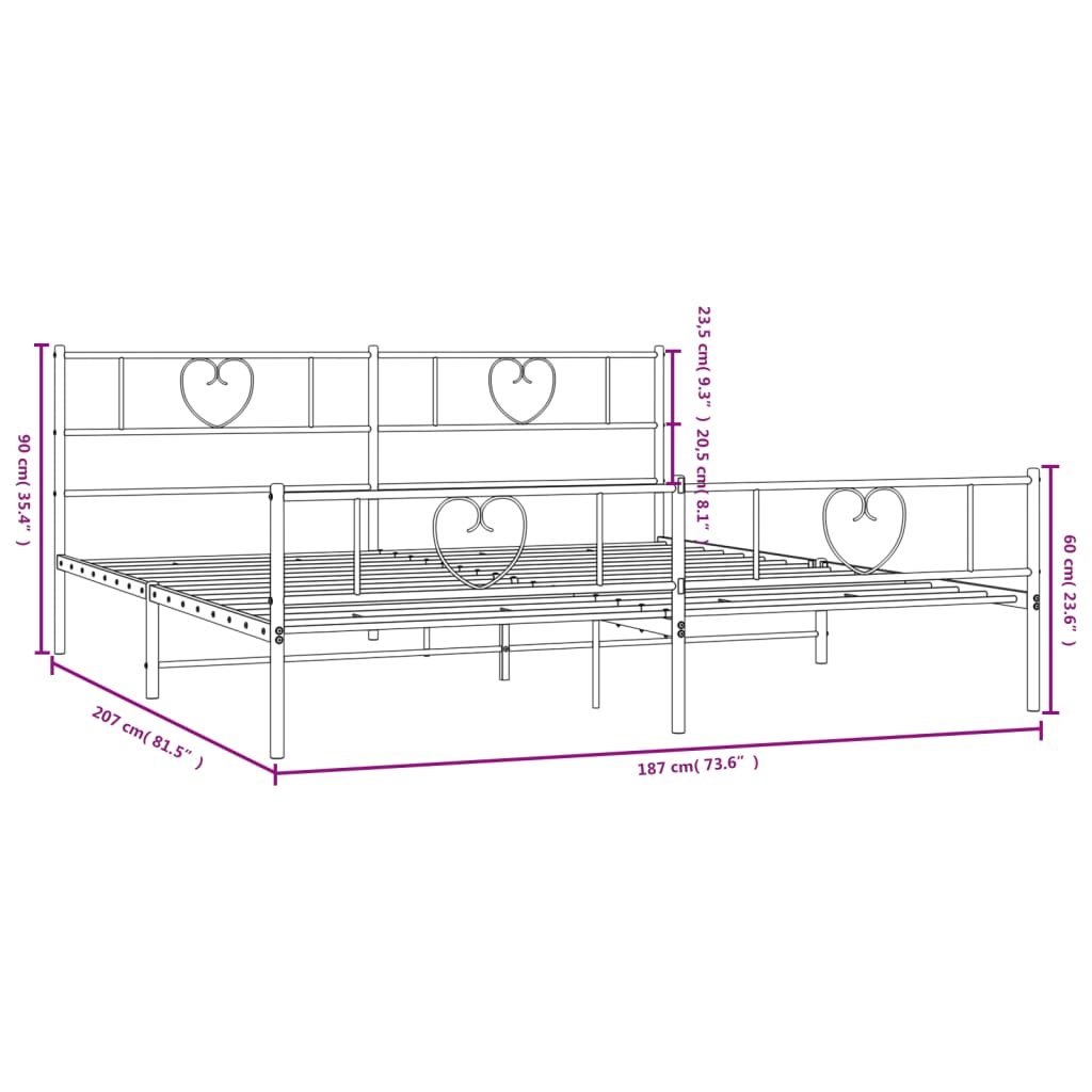 Giroletto con Testiera e Pediera Metallo Bianco 180x200 cm | homemem39