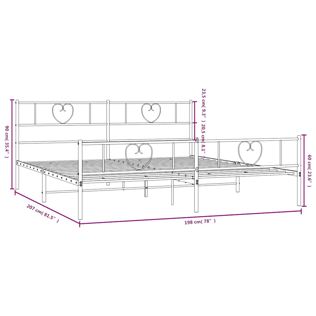 Giroletto con Testiera e Pediera Metallo Bianco 193x203 cm | homemem39