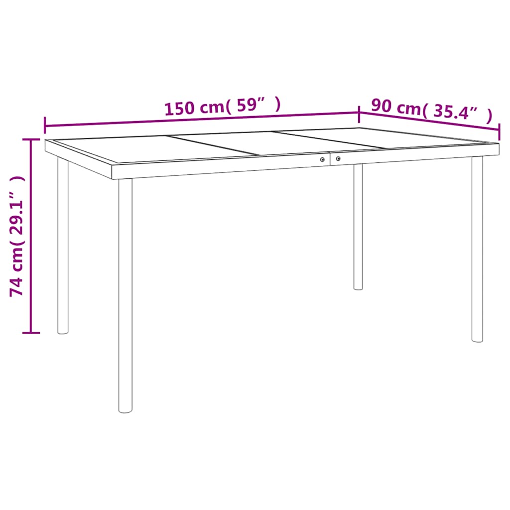 Set da Pranzo da Giardino 7 pz Nero in Acciaio e Textilene | homemem39