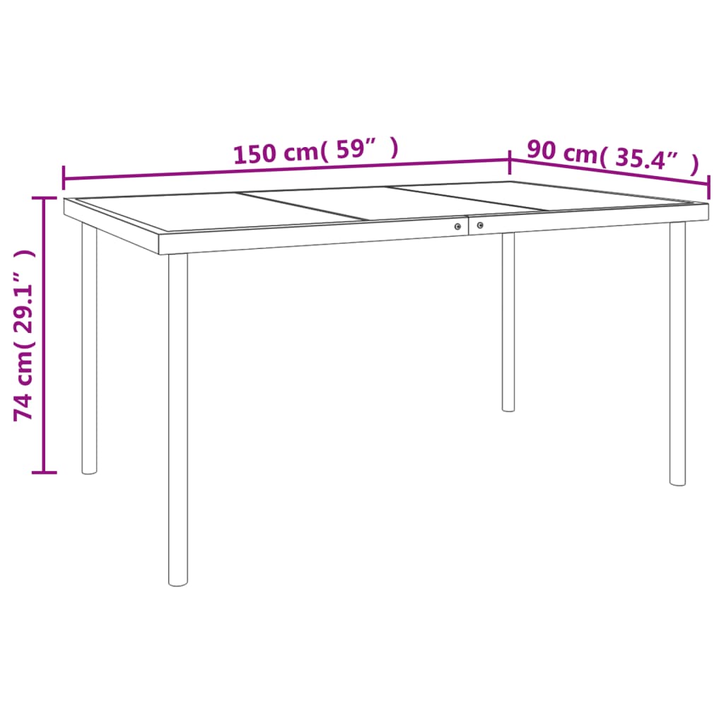 Set da Pranzo da Giardino 7 pz Nero in Acciaio e Textilene | homemem39