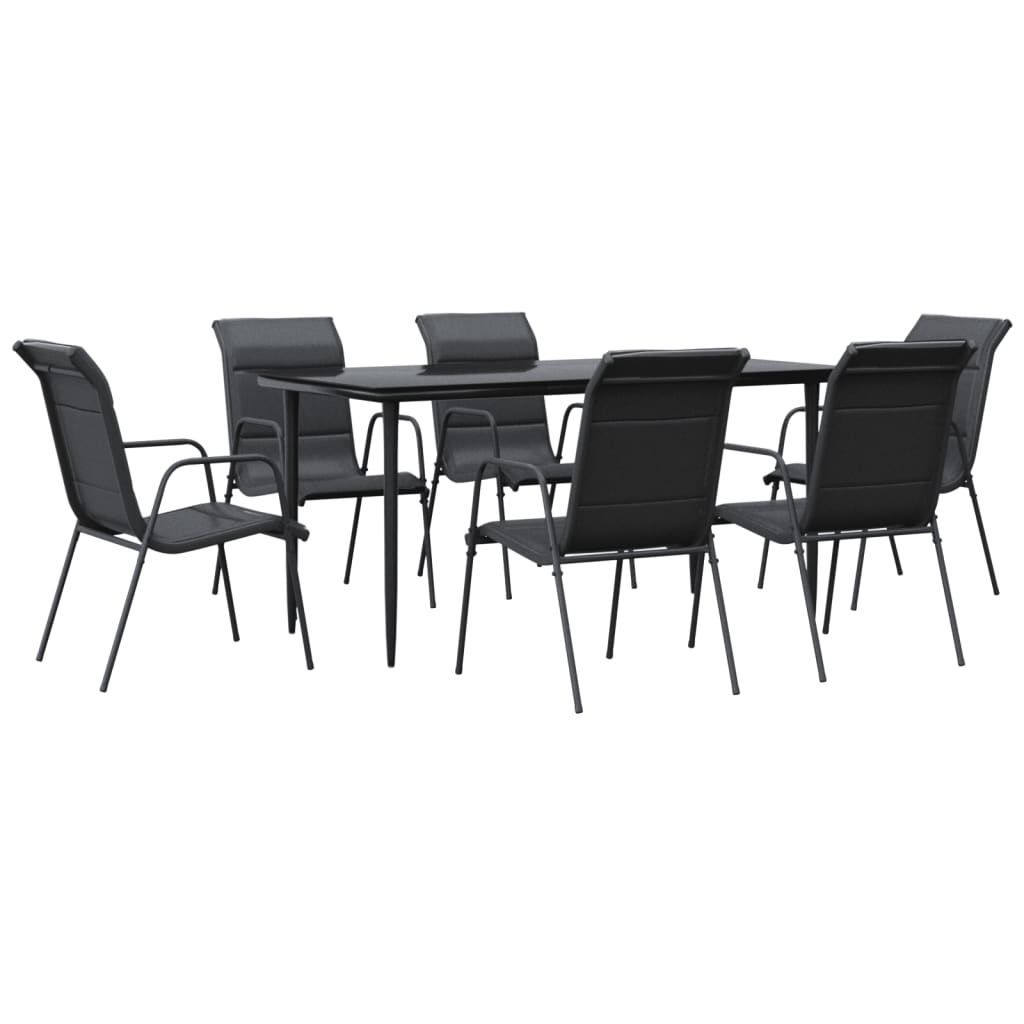 Set da Pranzo da Giardino 7 pz Nero in Acciaio e Textilene