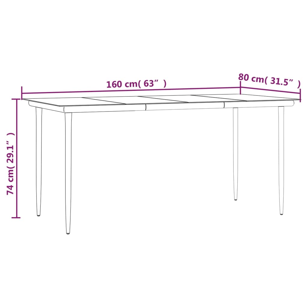 Set da Pranzo da Giardino 7 pz Nero in Acciaio e Textilene