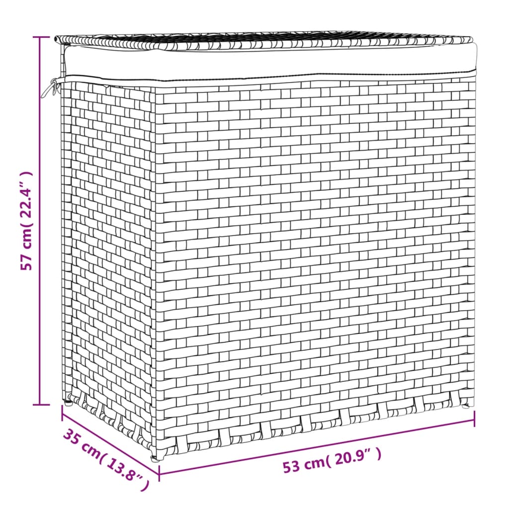 Cesto Portabiancheria 2 Sezioni Nero 53x35x57 cm Polyrattan | homemem39