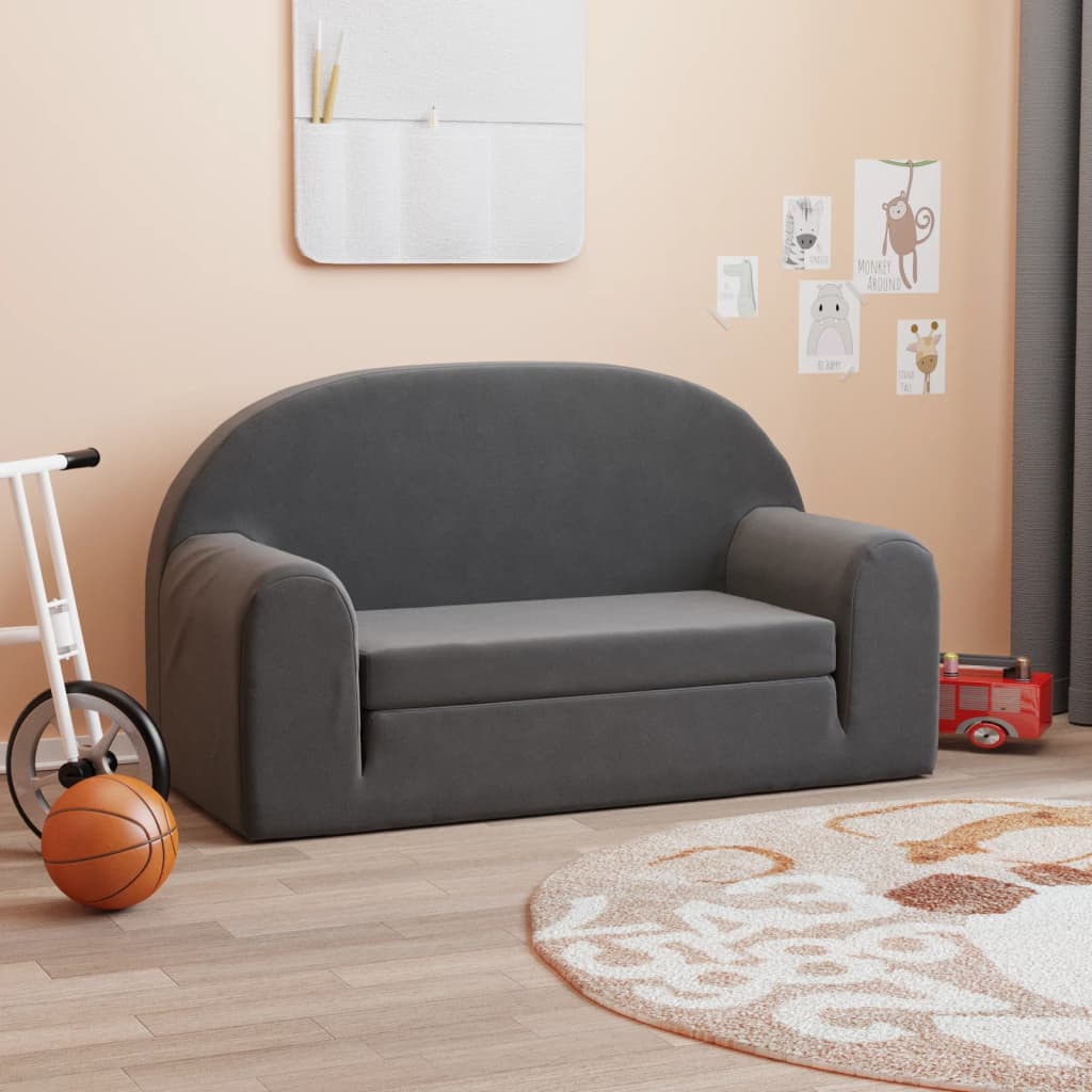 Divano Letto per Bambini a 2 Posti Antracite in Morbido Peluche