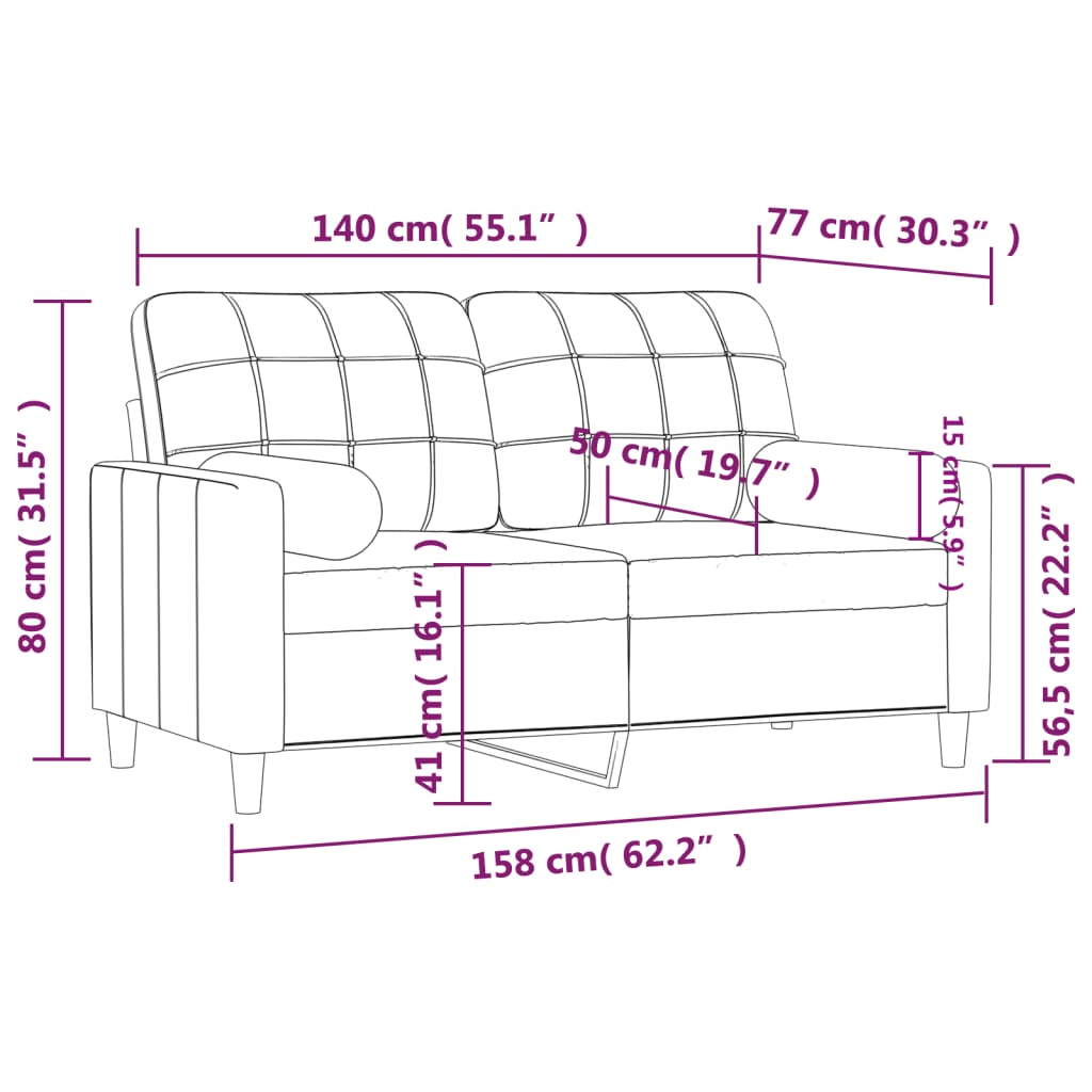 Divano a 2 Posti con Cuscini Grigio Chiaro 140 cm in Tessuto | homemem39