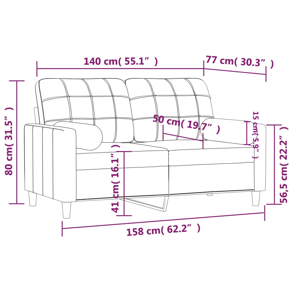 Divano a 2 Posti con Cuscini Crema 140 cm in Tessuto | homemem39