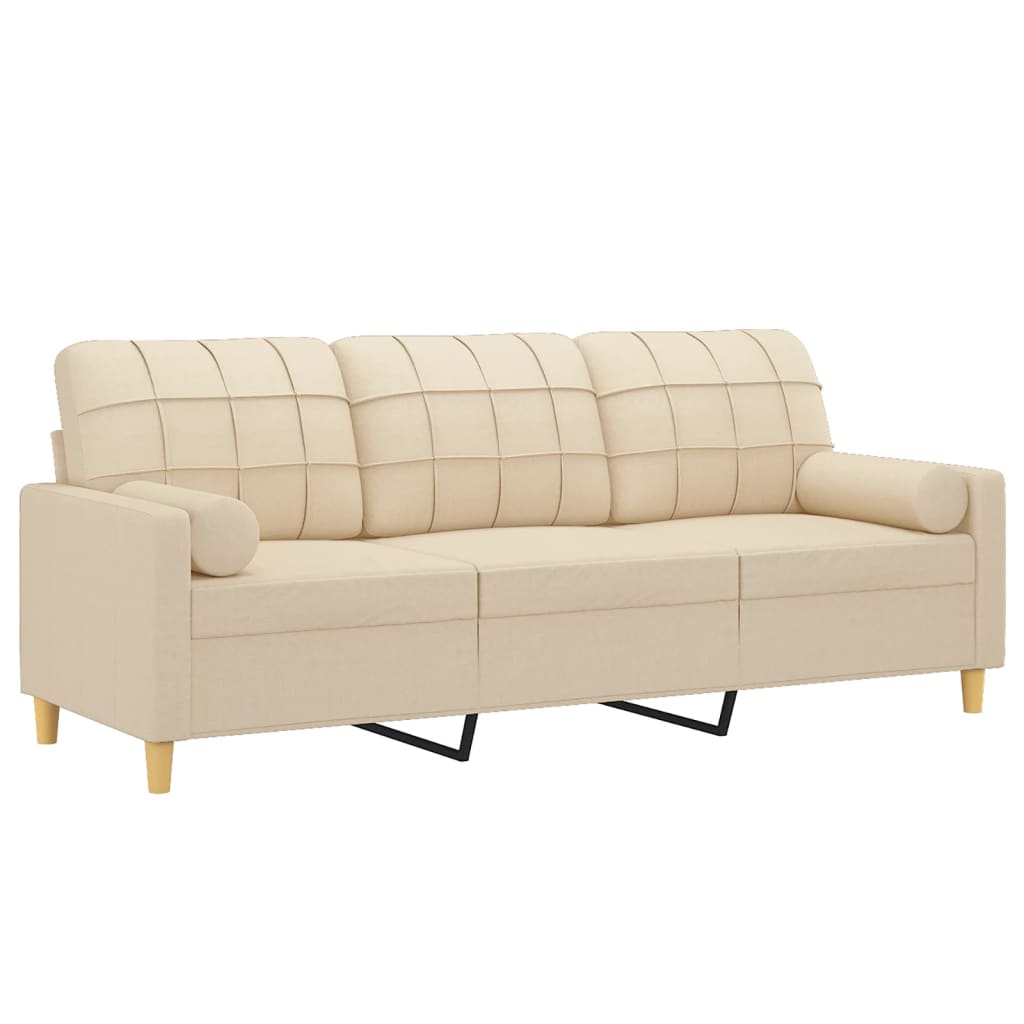Divano a 3 Posti con Cuscini Crema 180 cm in Tessuto - homemem39