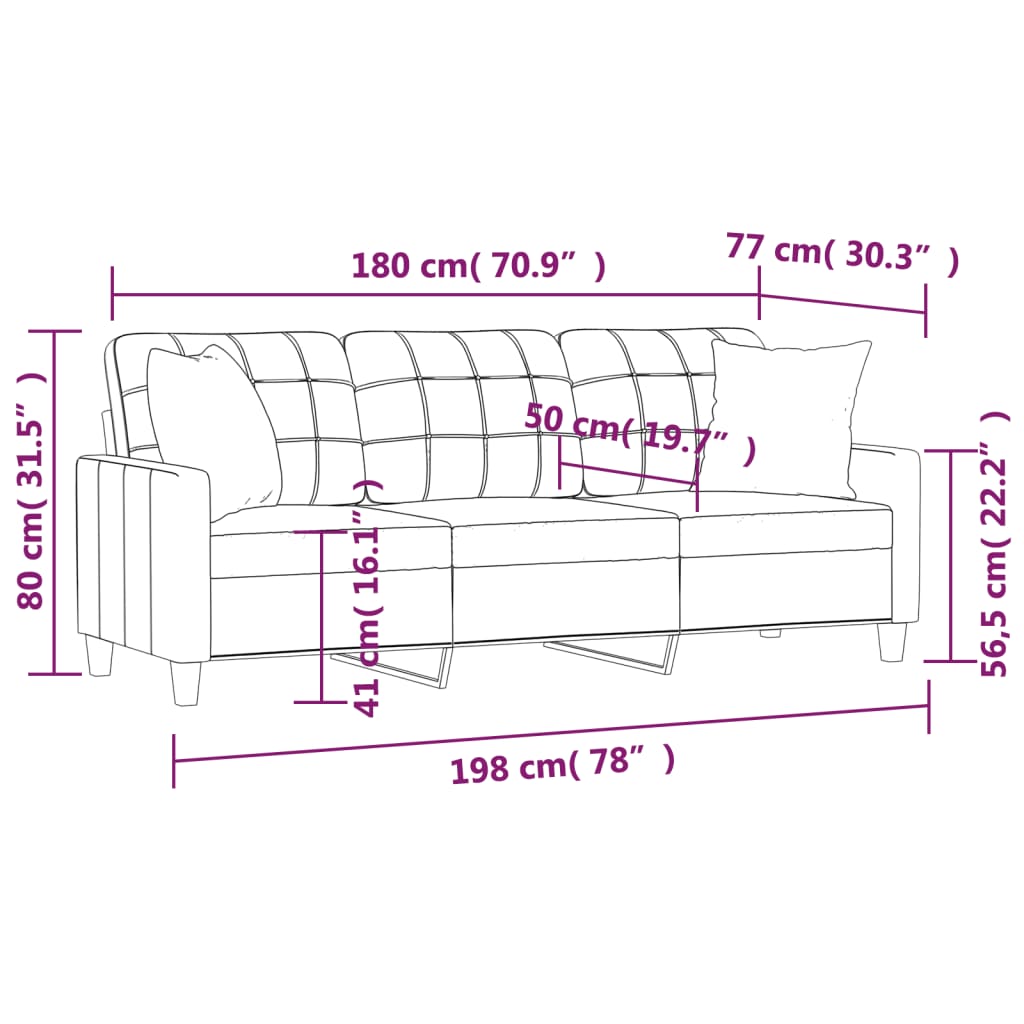 Divano a 3 Posti con Cuscini Crema 180 cm in Similpelle | homemem39