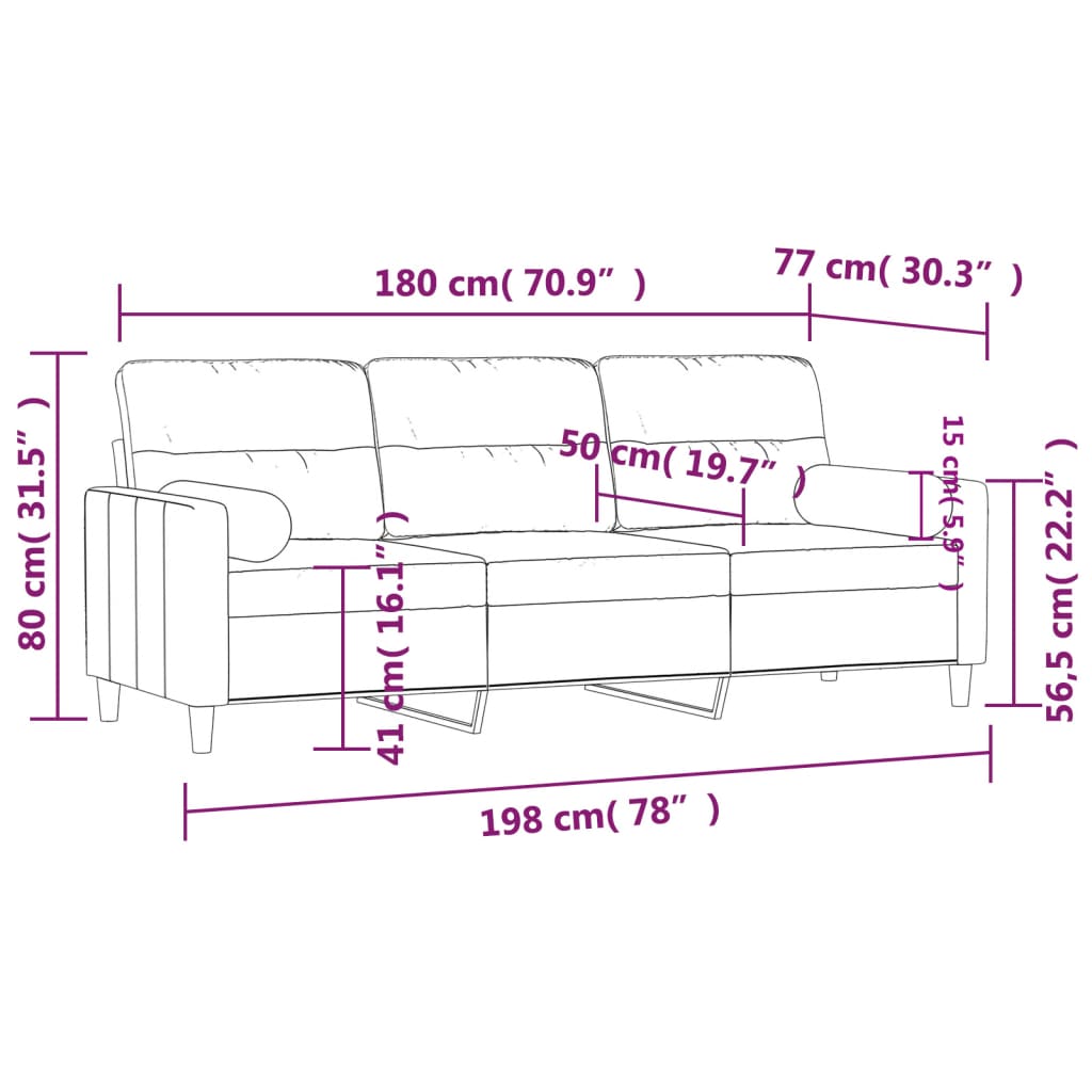 Divano a 3 Posti con Cuscini Grigio Chiaro 180 cm in Tessuto | homemem39