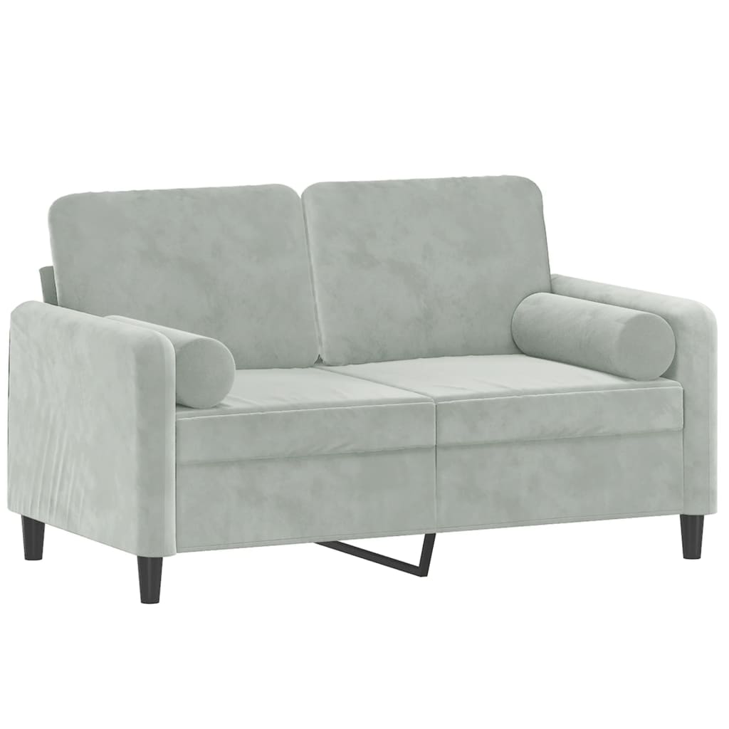 Divano a 2 Posti con Cuscini Grigio Chiaro 120 cm in Velluto - homemem39