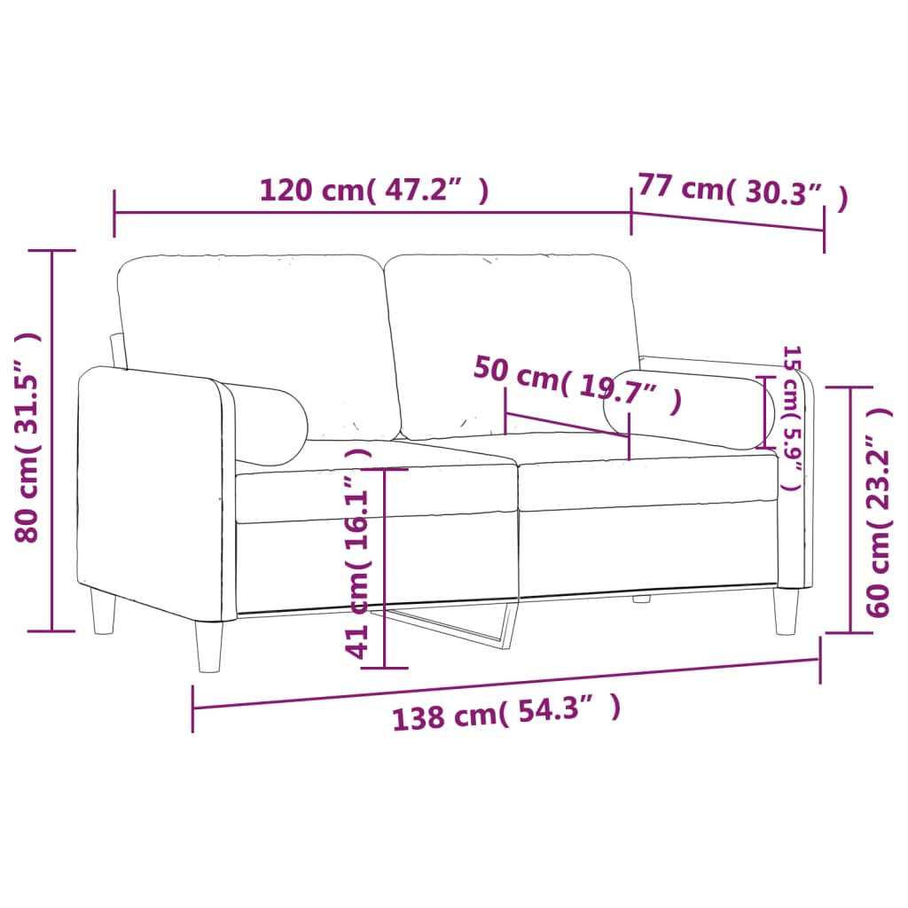 Divano a 2 Posti con Cuscini Rosa 120 cm in Velluto | homemem39