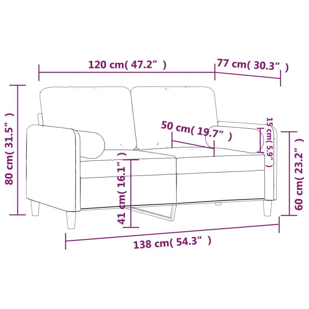 Divano a 2 Posti con Cuscini Crema 120 cm in Velluto | homemem39