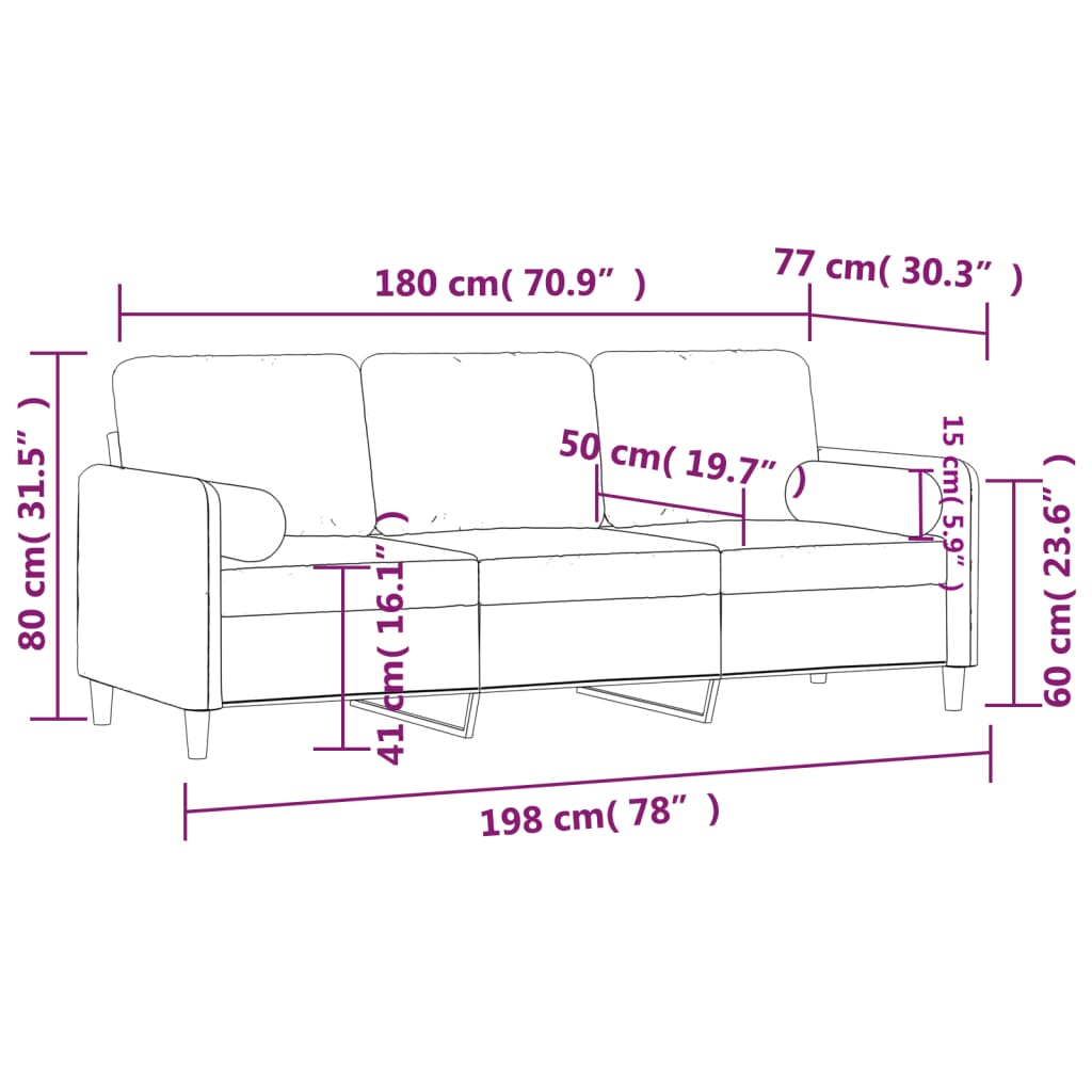 Divano a 3 Posti con Cuscini Grigio Scuro 180 cm in Velluto | homemem39