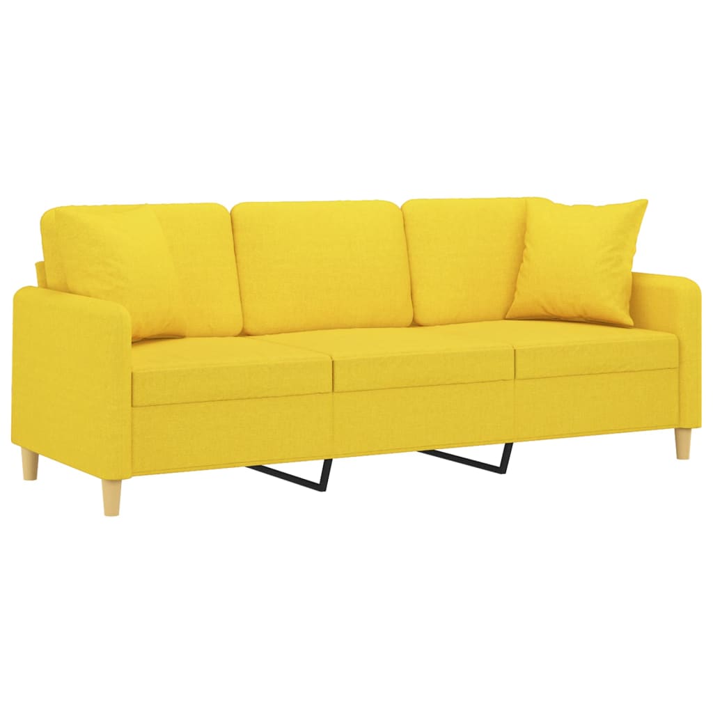 Divano a 3 Posti con Cuscini Giallo Chiaro 180 cm in Tessuto | homemem39