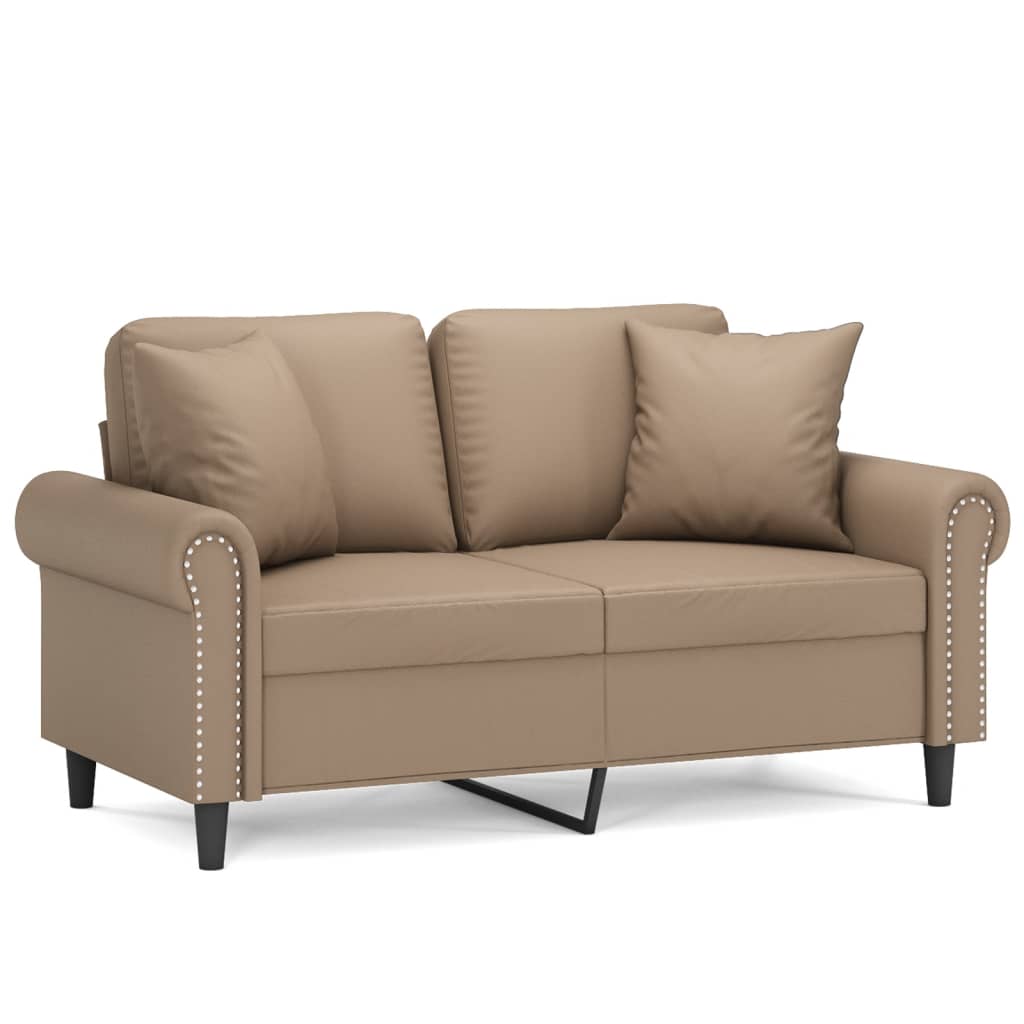 Divano a 2 Posti con Cuscini Cappuccino 120 cm in Similpelle