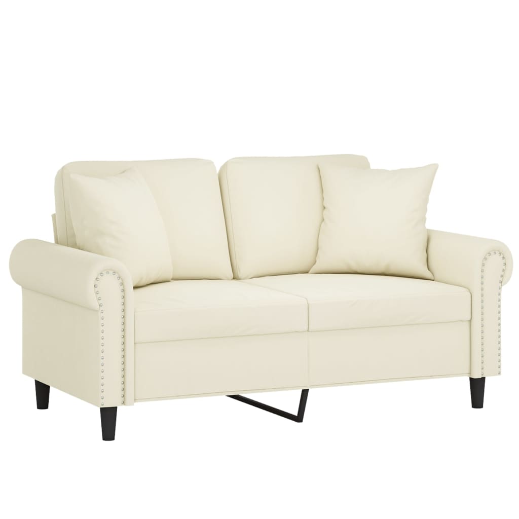 Divano a 2 Posti con Cuscini Crema 120 cm in Velluto | homemem39