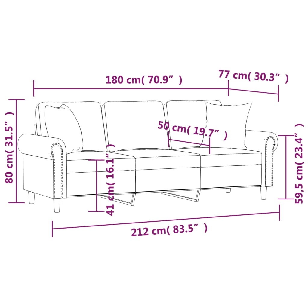 Divano a 3 Posti con Cuscini Rosa 180 cm in Velluto | homemem39