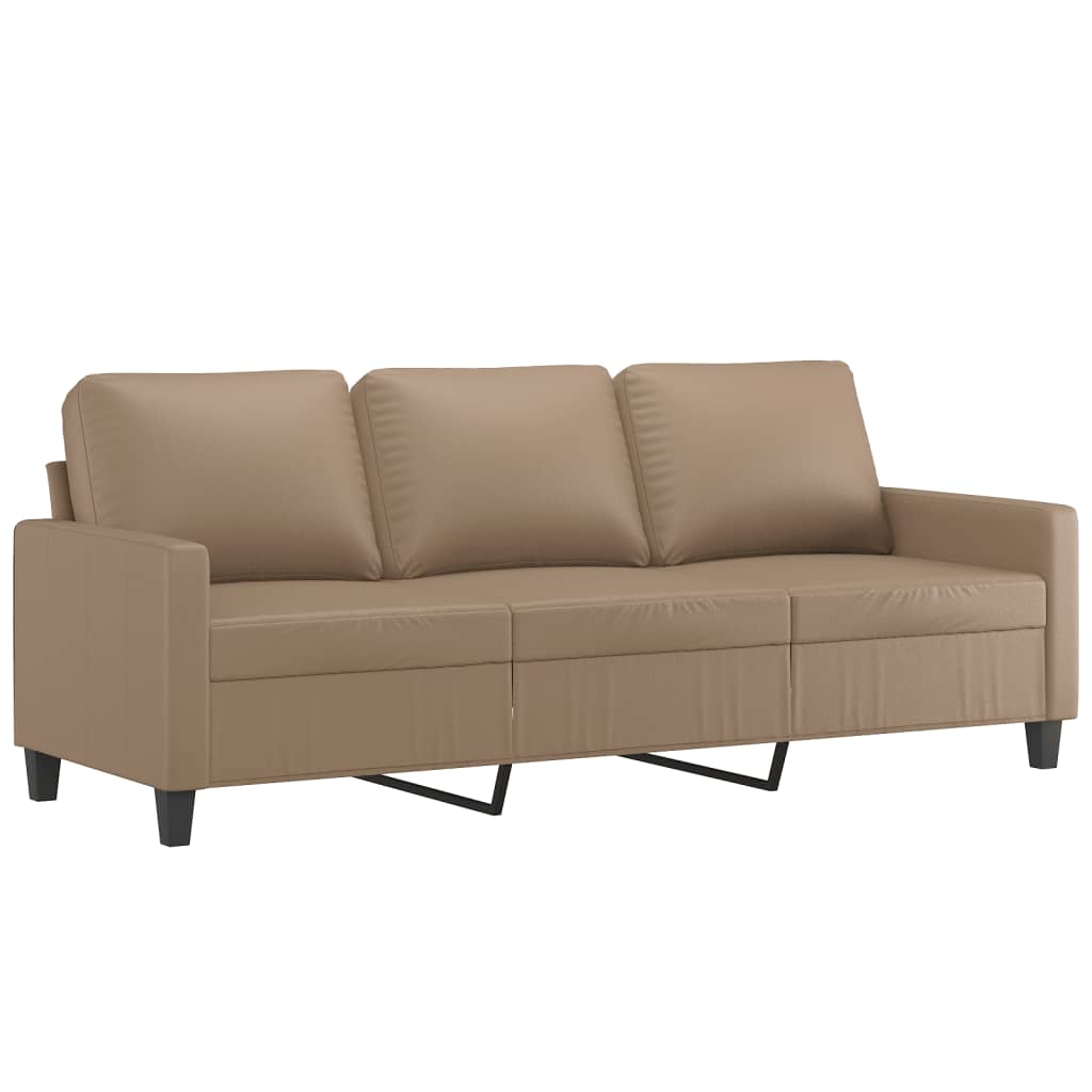 Divano a 3 Posti con Poggiapiedi Cappuccino 180cm in Similpelle