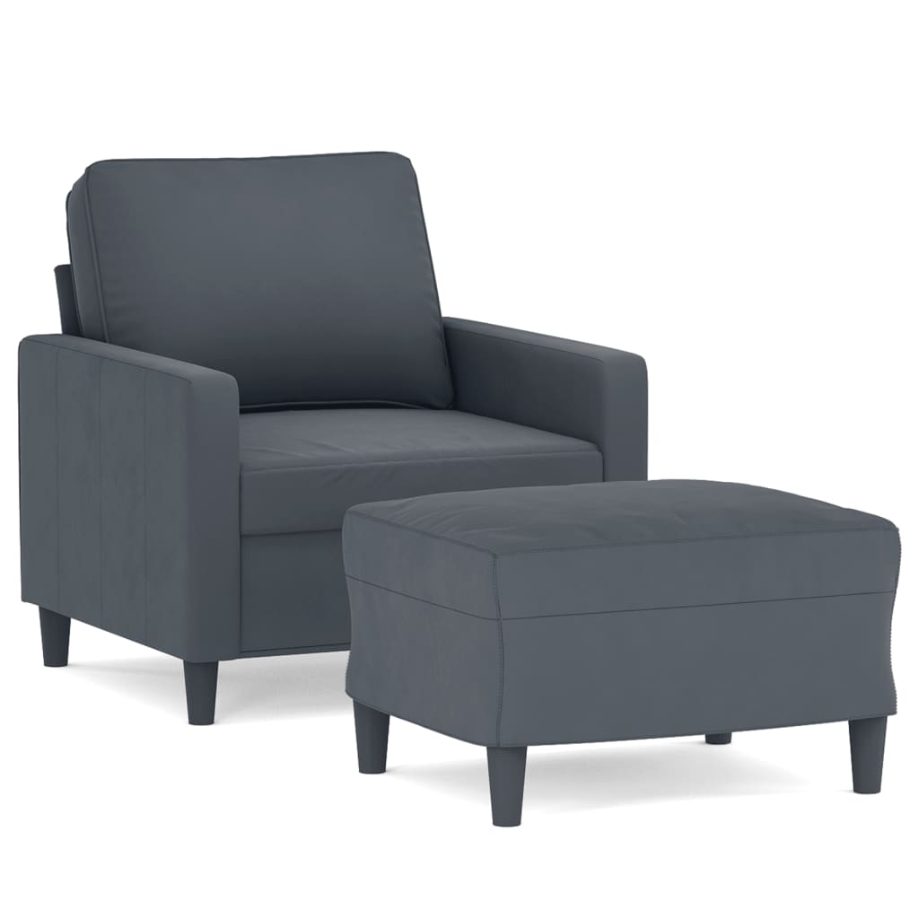 Poltrona con Poggiapiedi Grigio Scuro 60 cm in Velluto