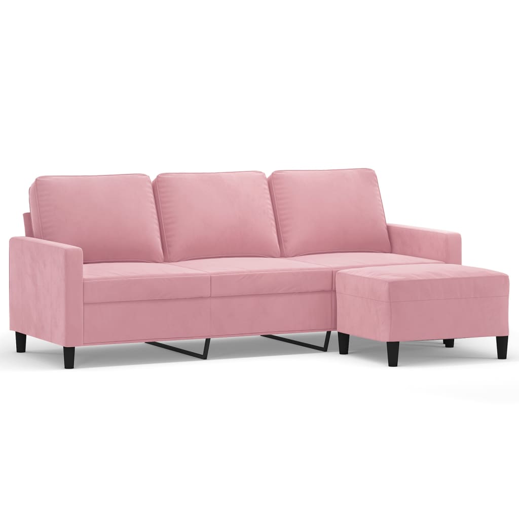 Divano a 3 Posti con Poggiapiedi rosa 180 cm in Velluto